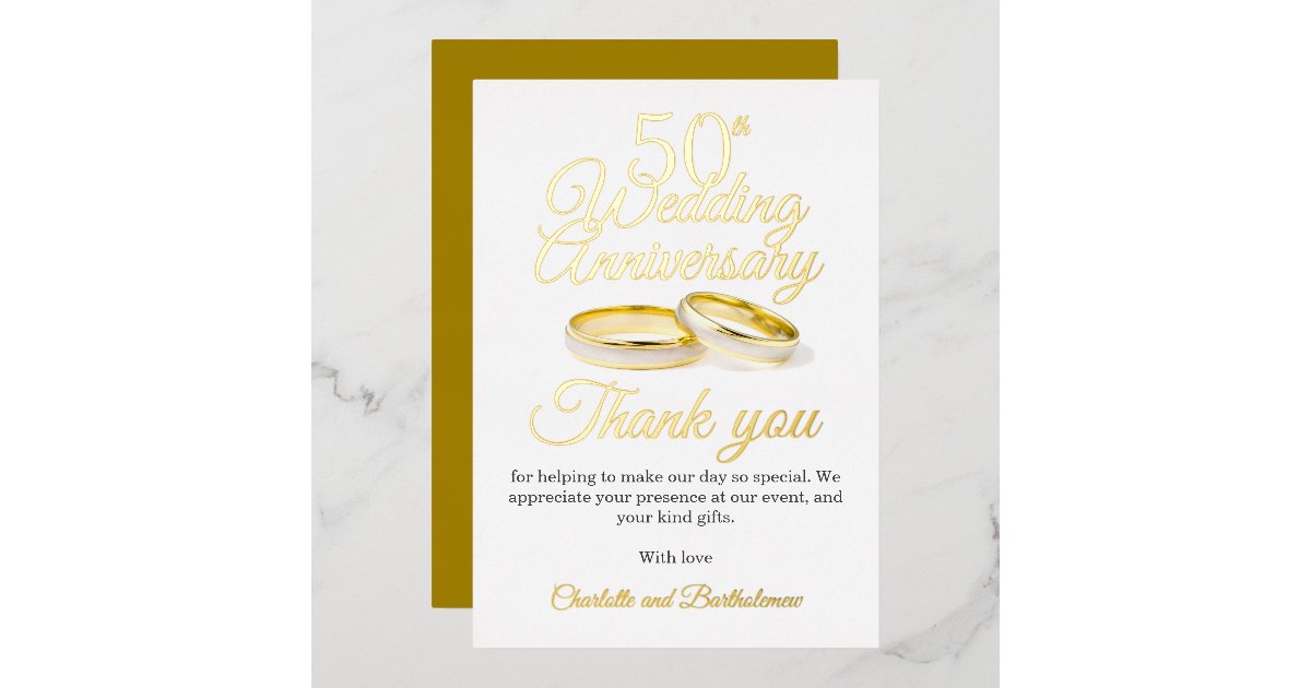 50th Wedding Anniversary Party Foil Thank You Card | Zazzle