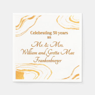 50th Wedding Anniversary Party Gold and white Napkins