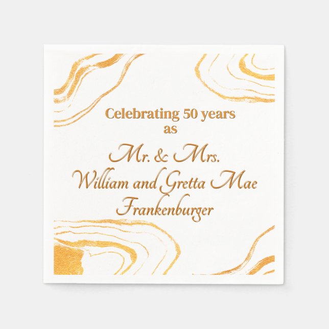 50th Wedding Anniversary Party Gold and white Napkins (Front)