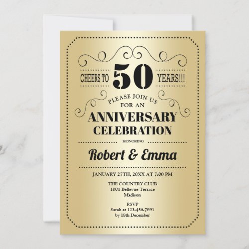 50th Wedding Anniversary Party _ Gold Black Invitation