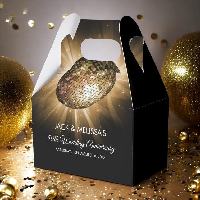 50th Wedding Anniversary Party Gold Disco Ball Favor Boxes (Creator Uploaded)