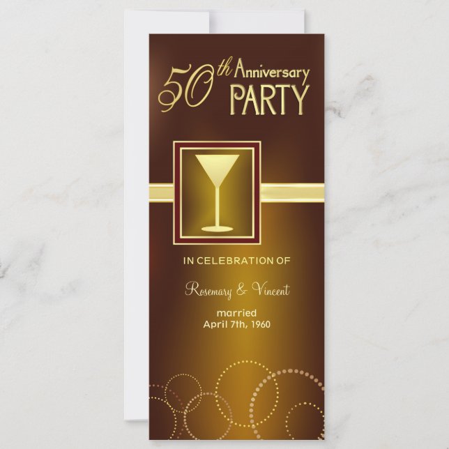 50th Wedding Anniversary Party - Gold Monogram Invitation (Front)
