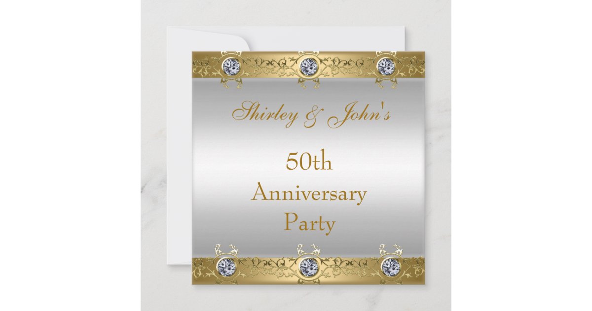 50th Wedding Anniversary Party Gold White Invitation