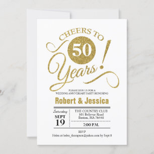 50th Wedding Anniversary Party - Gold White Invitation