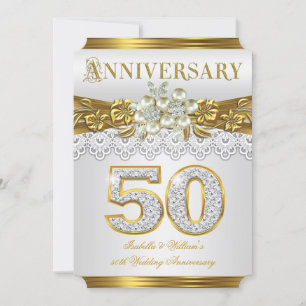 50th Wedding Anniversary Party Gold White Pearl Invitation