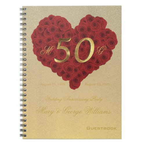 50th Wedding Anniversary Party Guestbook Red Roses Notebook