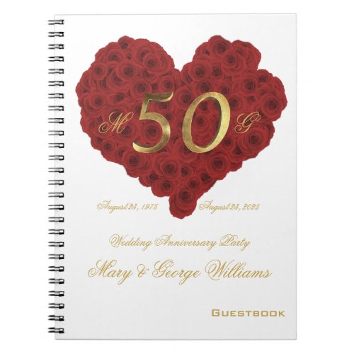 50th Wedding Anniversary Party Guestbook Red Roses Notebook