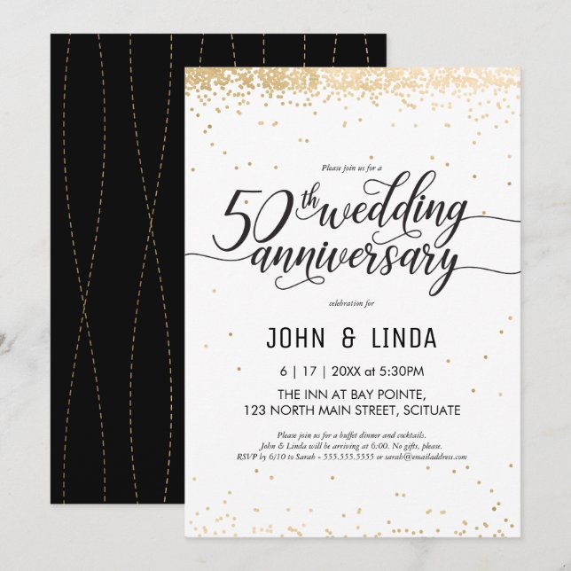 50th Wedding Anniversary Party Invite - Golden (Front/Back)