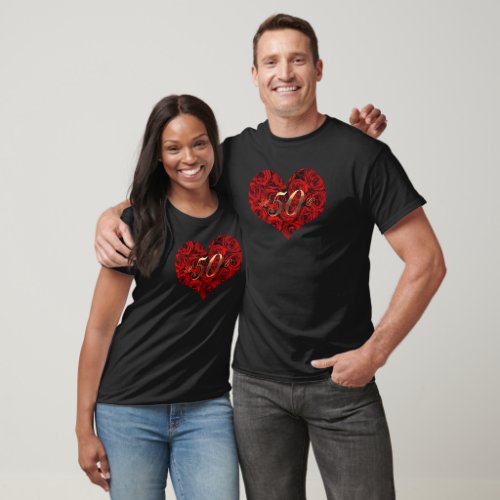 50th Wedding Anniversary Party Red Roses Heart T_S T_Shirt