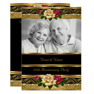 50th Wedding Anniversary Party Rose Gold Photo 3 Invitation