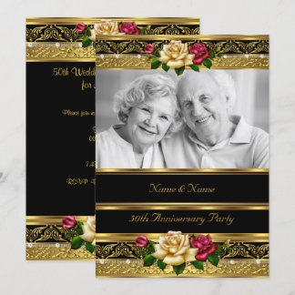 50th Wedding Anniversary Party Rose Gold Photo 3 Invitation
