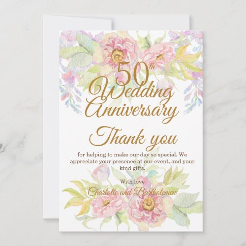 50th Wedding Anniversary Party Rose Thank You Card