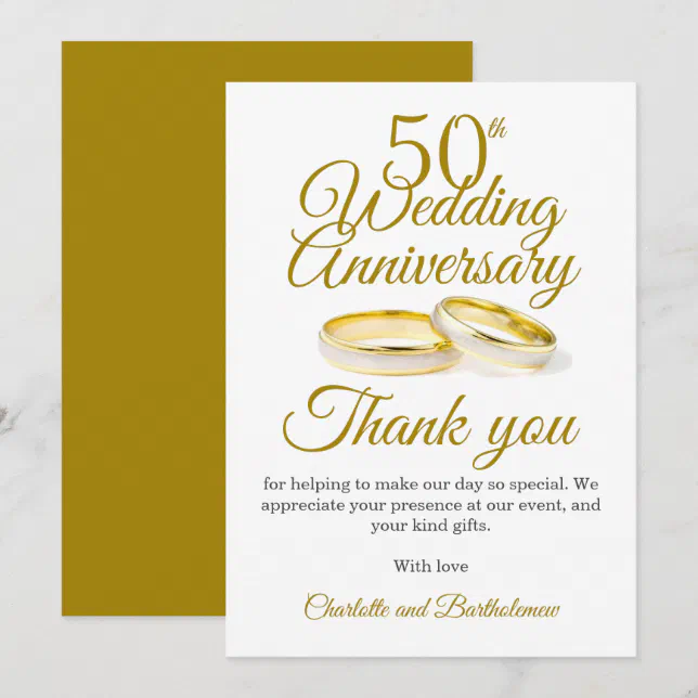 50th Wedding Anniversary Party Thank You Card | Zazzle