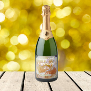 50th Wedding Anniversary Pastel Rose Floral Sparkling Wine Label