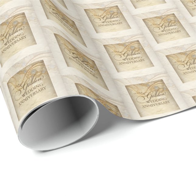 50th Wedding Anniversary Pearls and Lace Wrapping Paper (Roll Corner)