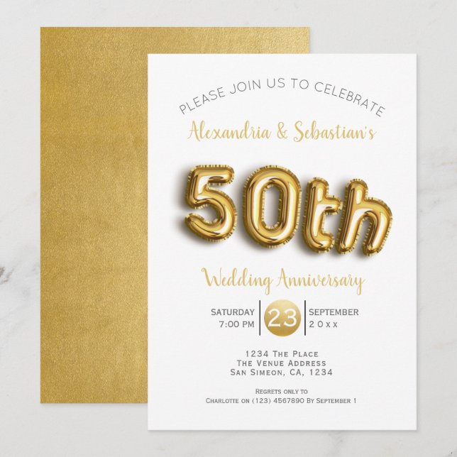 50th Wedding Anniversary Personalized Faux Gold Invitation (Front/Back)