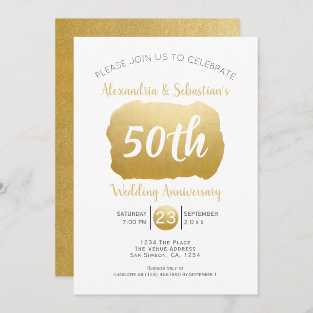 50th Wedding Anniversary Personalized Faux Gold Invitation (Front/Back)