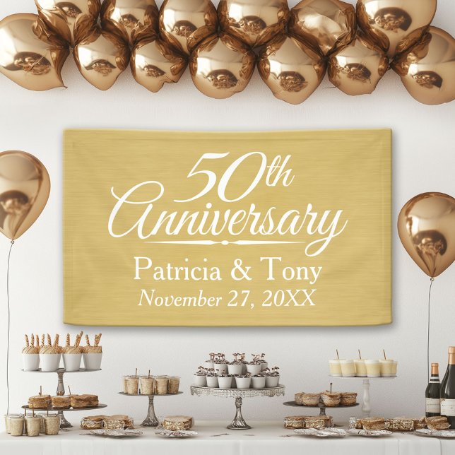 50th Wedding Anniversary Personalized - gold Banner (Custom Anniversary Banner)