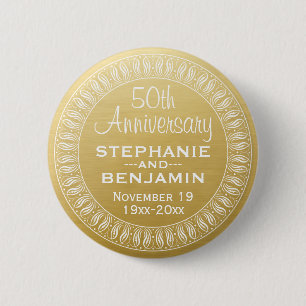 50th Wedding Anniversary Personalized gold Button