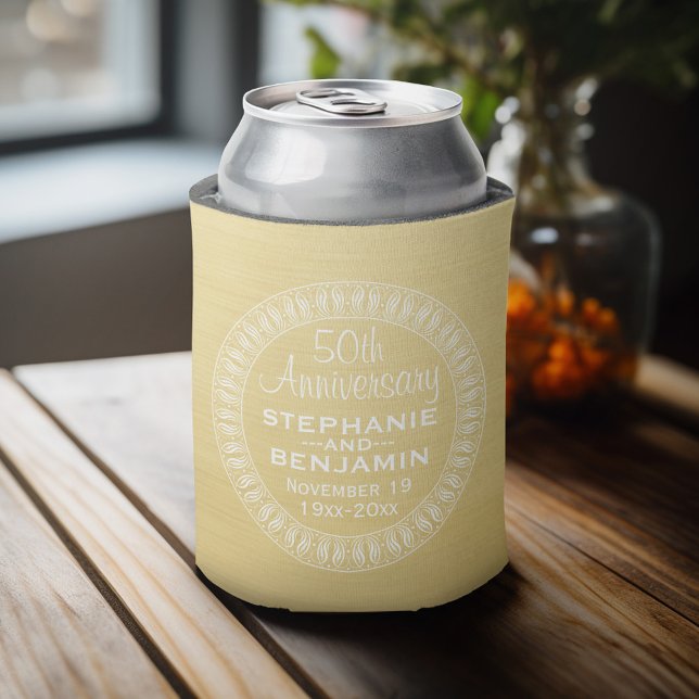 50th Wedding Anniversary Personalized gold Can Cooler (Personalized Can Cooler - Add Your name for a great wedding anniversary party favor)