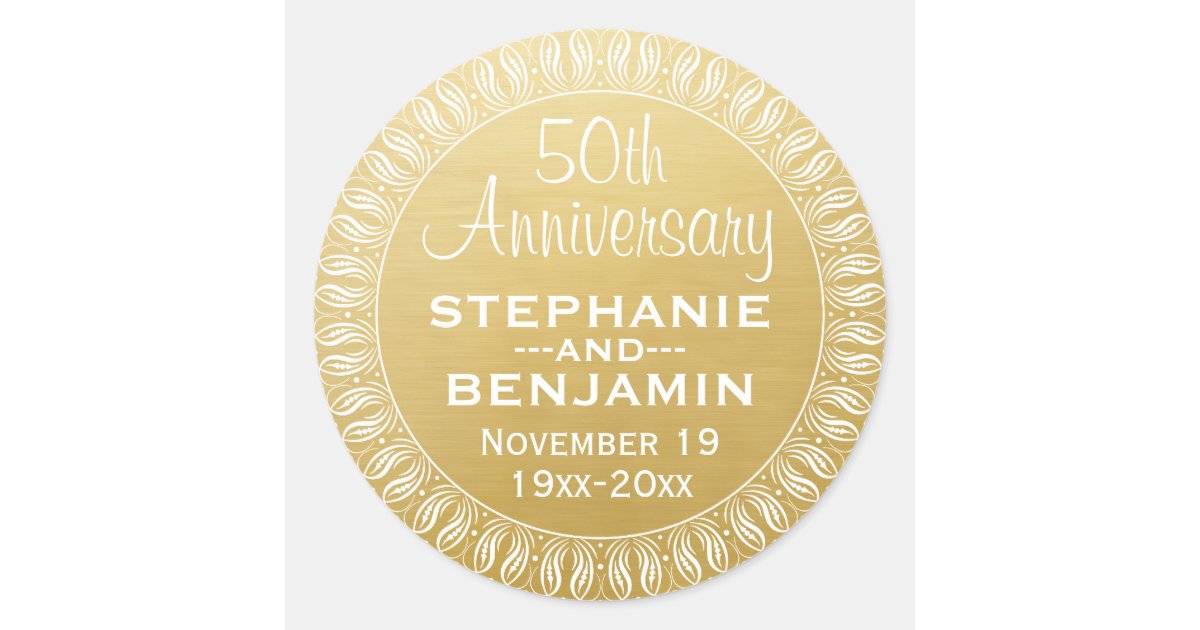 50th Wedding Anniversary Personalized gold Classic Round Sticker | Zazzle.com