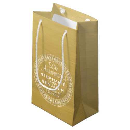 50th Wedding Anniversary Personalized gold Small Gift Bag