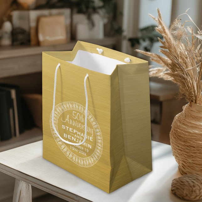 50th Wedding Anniversary Personalized gold Small Gift Bag (Custom Gift Bag)
