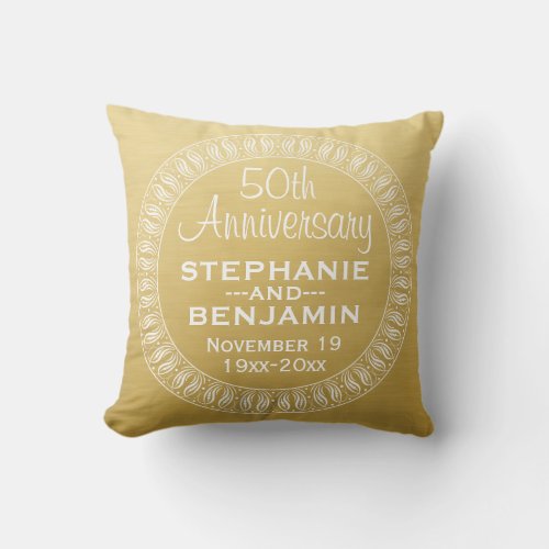50th Wedding Anniversary Personalized gold Throw Pillow
