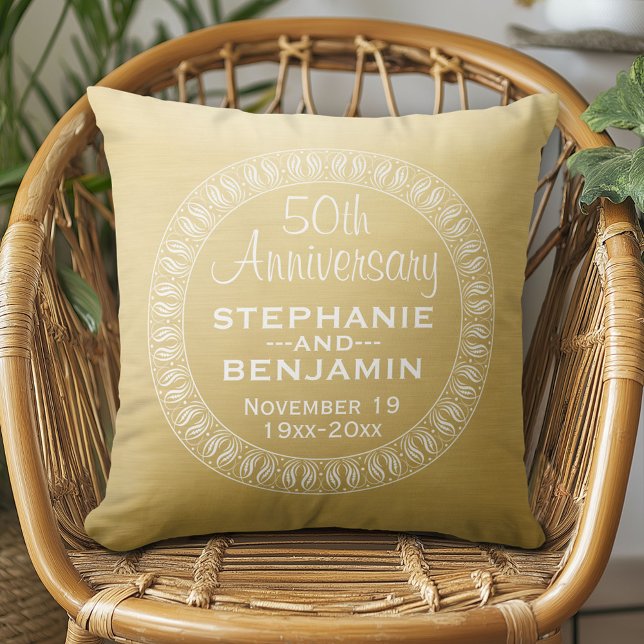 50th Wedding Anniversary Personalized gold Throw Pillow (Custom Anniversary Pillow)