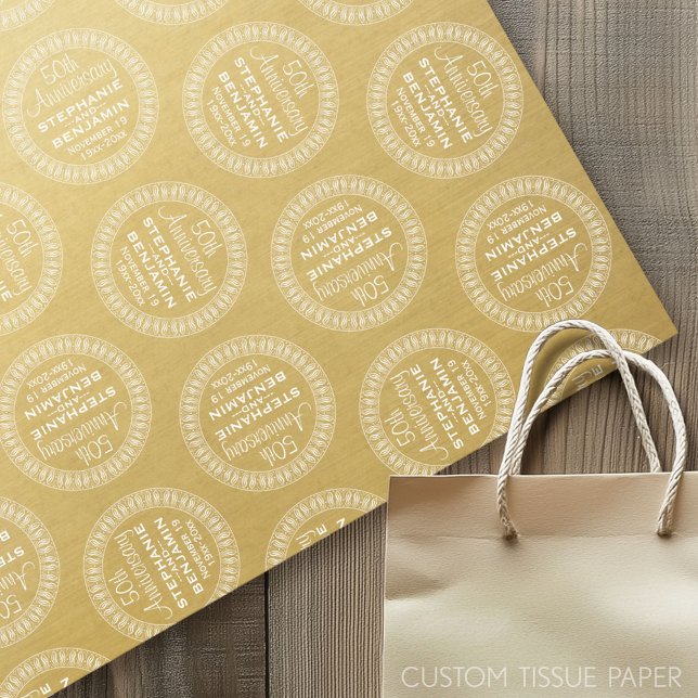 50th Wedding Anniversary Personalized gold Tissue Paper (Custom Tissue Paper)