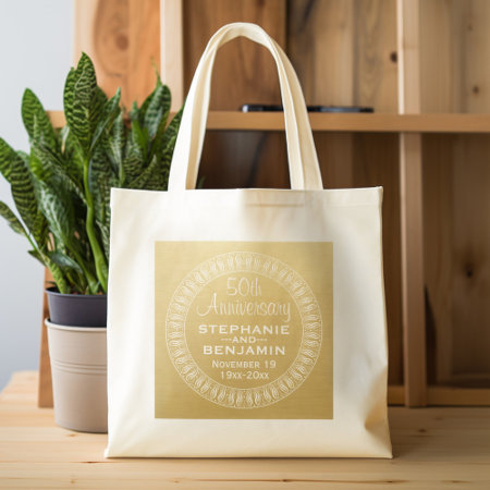 50th Wedding Anniversary Personalized Gold Tote Bag