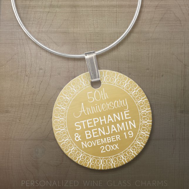 50th Wedding Anniversary Personalized gold Wine Charm (Custom Wine Charm)