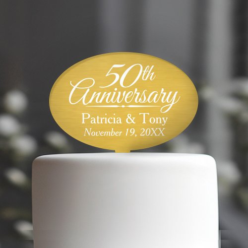 50th Wedding Anniversary Personalized Golden Cake Topper