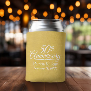 50th Wedding Anniversary Personalized Golden Can Cooler by JustWeddings at Zazzle