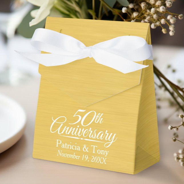 50th Wedding Anniversary Personalized Golden Favor Boxes (Personalized Gift Favor Box - Wedding Anniversary)