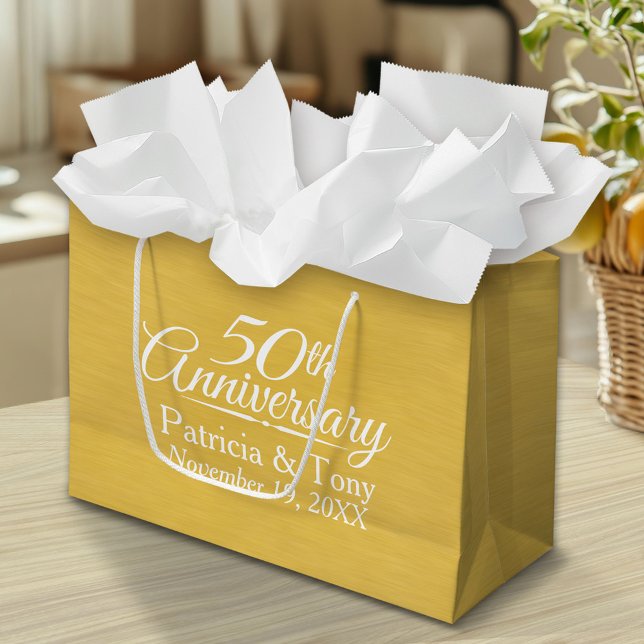 50th Wedding Anniversary Personalized Golden Large Gift Bag (Custom Gift Bag)