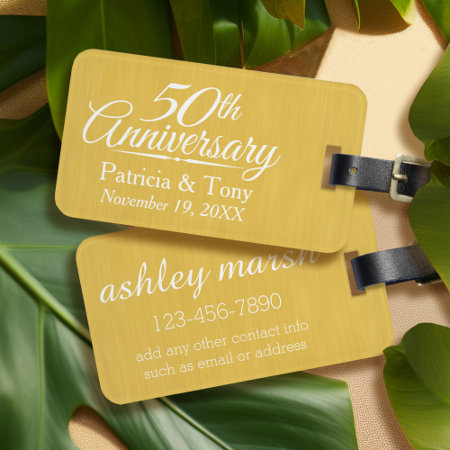 50th Wedding Anniversary Personalized Golden Luggage Tag