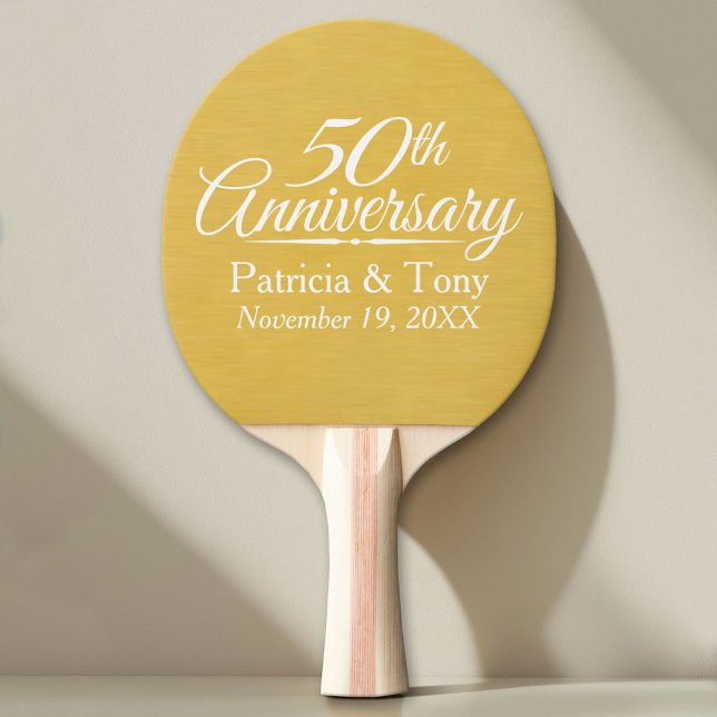 50th Wedding Anniversary Personalized Golden Ping Pong Paddle (Custom Pin Pong Paddle)