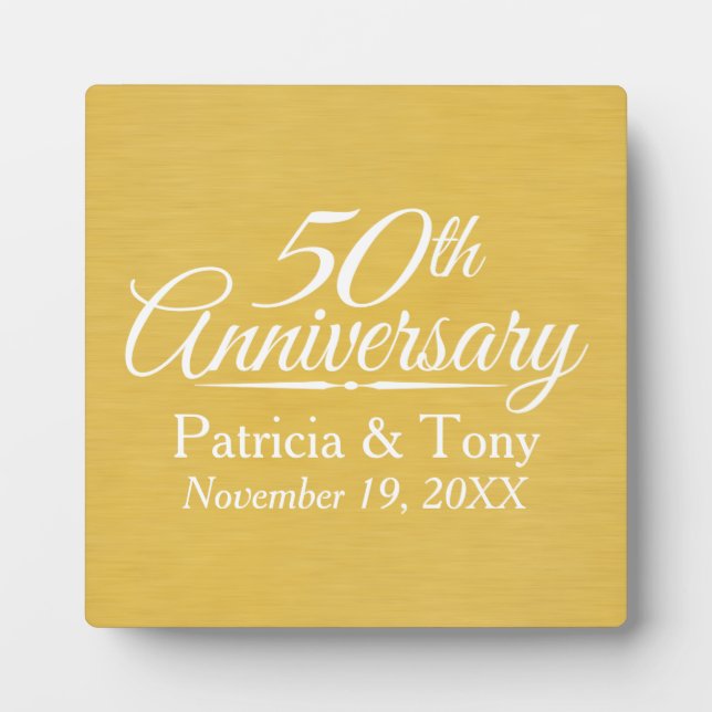 50th Wedding Anniversary Personalized Golden Plaque (Front)