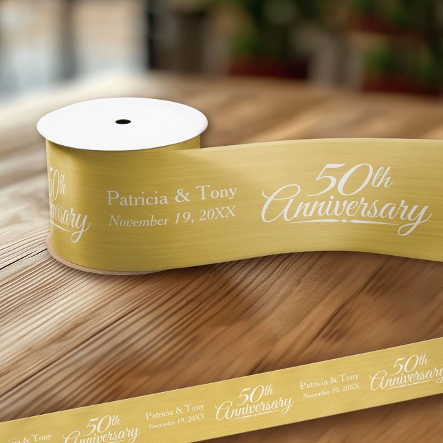 50th Wedding Anniversary Personalized Golden Satin Ribbon (Custom Wedding Anniversary Ribbon)