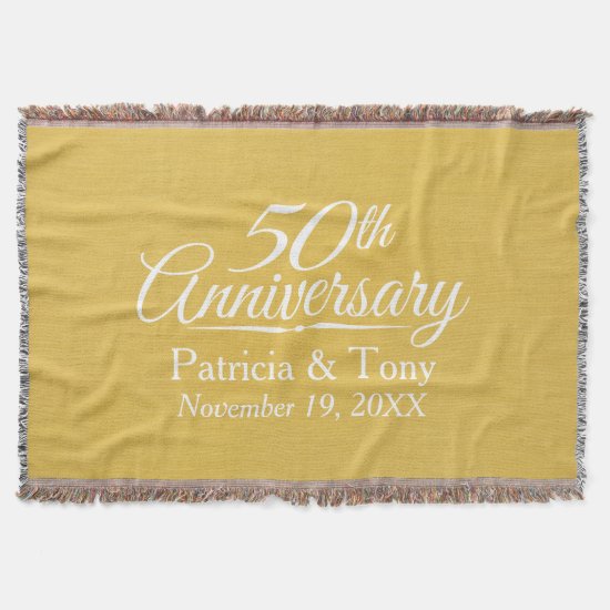 50th Wedding Anniversary Personalized Golden Throw Blanket