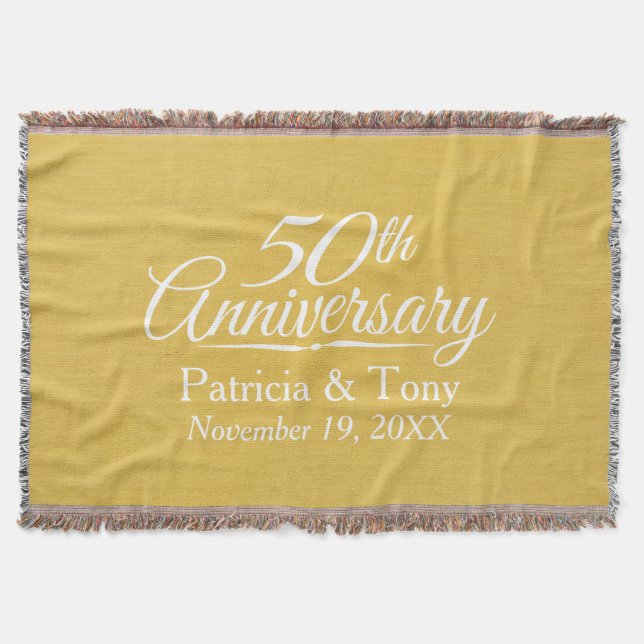 50th Wedding Anniversary Personalized Golden Throw Blanket (Front)