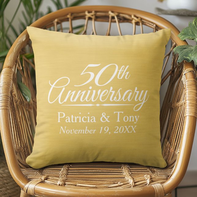 50th Wedding Anniversary Personalized Golden Throw Pillow (Custom Anniversary Pillow)