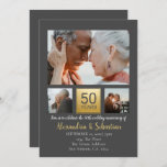 50th Wedding Anniversary Personalized Grey Gold Invitation