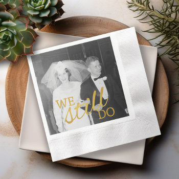 50th Wedding Anniversary Personalized Photo Golden Napkins by JustWeddings at Zazzle