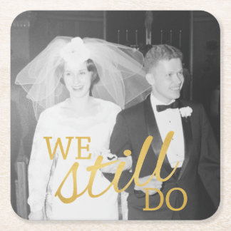 50th Wedding Anniversary Personalized Photo Golden Square Paper Coaster