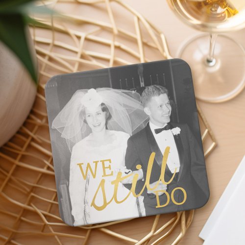 50th Wedding Anniversary Personalized Photo Golden Square Paper Coaster