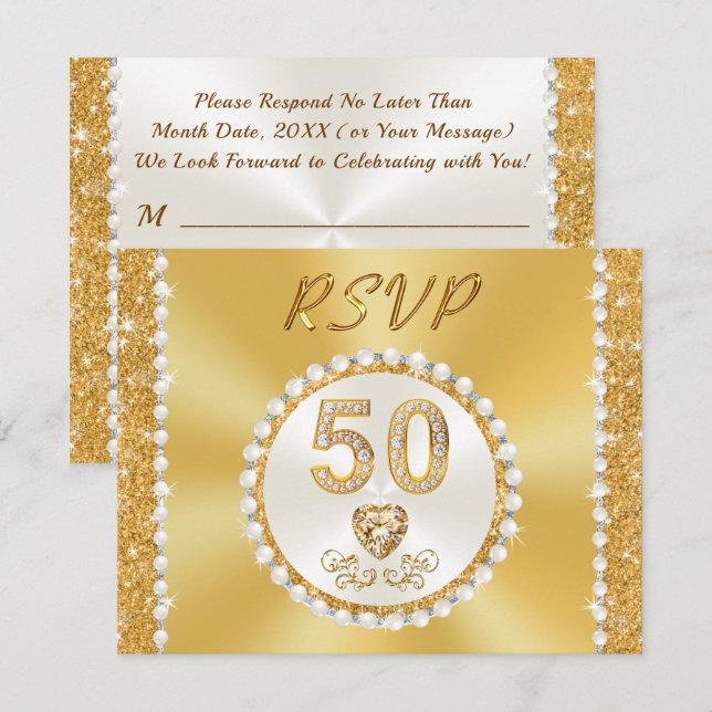 50th Wedding Anniversary, Personalized RSVP Cards (Front/Back)