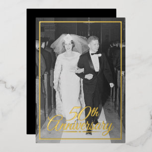 50th Wedding Anniversary Photo and Gold Foil Invitation