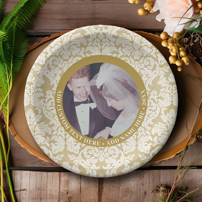 50th Wedding Anniversary Photo and Lace Paper Plates (Personalized Anniversary Plates with Photo in the Center)